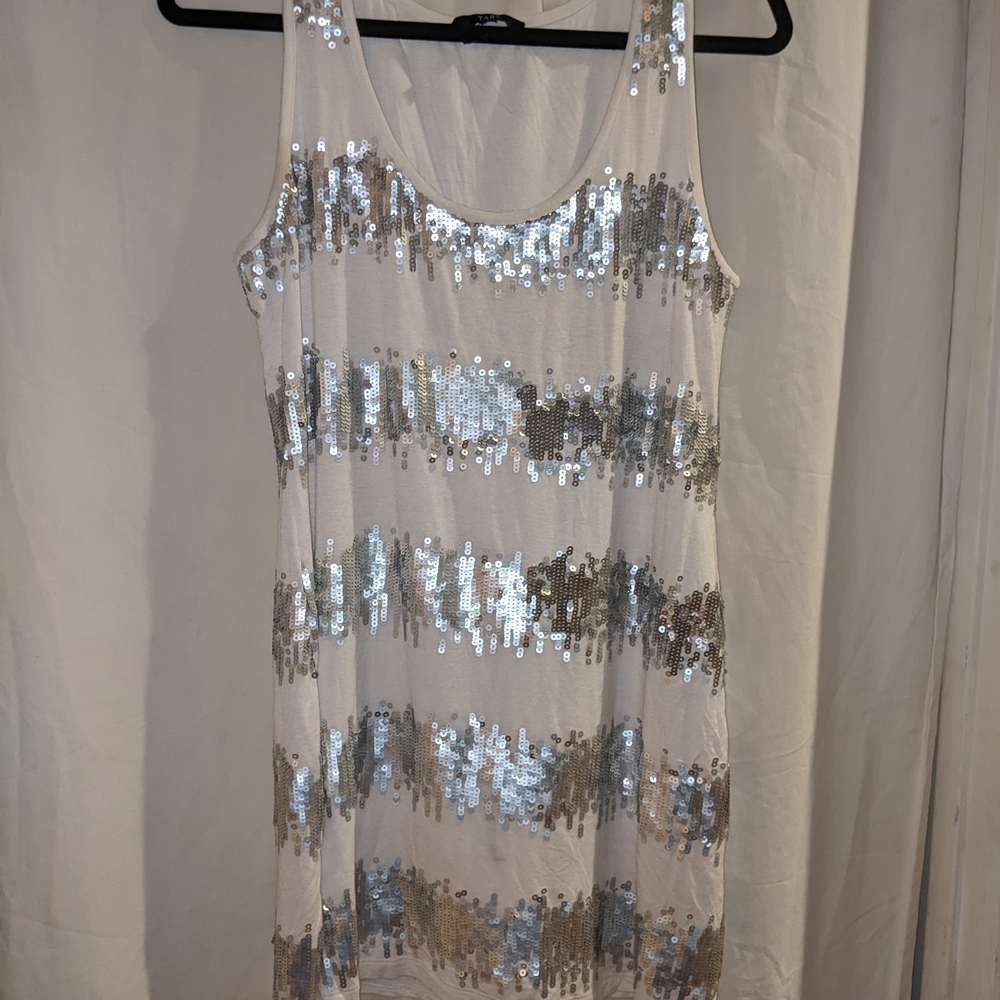 Tart Silver and Cream Sequin Mini Dress